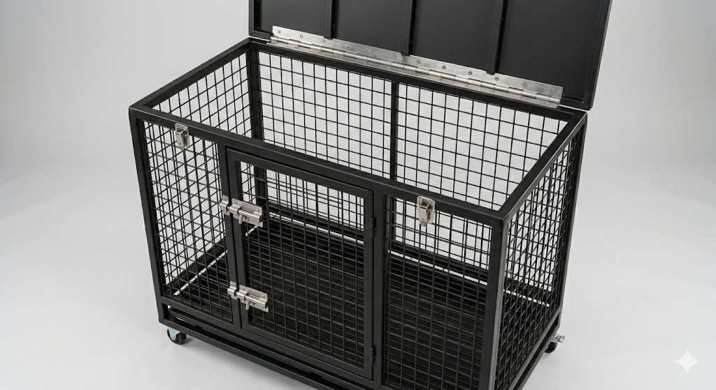 Premium Heavy Duty Steel Dog Crate with Double Doors, Locking Wheels & Removable Tray | Industrial Powder-Coated Large