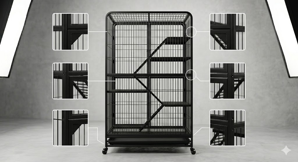 Premium Multi-Level Indoor Cat Cage with 4 Tiers, Climbing Ladders & Removable Tray | Heavy Duty Steel Pet Enclosure 36