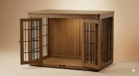 Luxury Furniture Style Dog Crate Solid Oak Wood with Black Steel Doors | Premium Wooden Pet End Table Kennel 48" x 30"