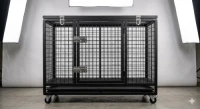 Premium Heavy Duty Steel Dog Crate with Double Doors, Locking Wheels & Removable Tray | Industrial Powder-Coated Large