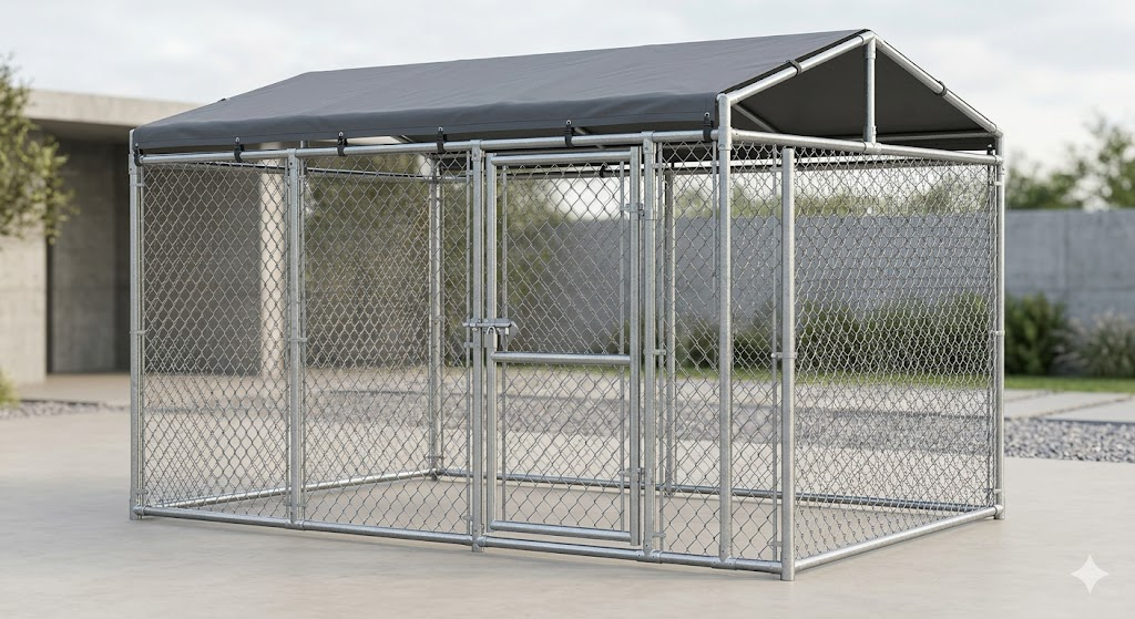Premium Outdoor Walk-In Dog Kennel with Galvanized Steel Frame & Waterproof Roof Cover | Heavy Duty Chain Link Pet Encl