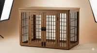 Luxury Furniture Style Dog Crate Solid Oak Wood with Black Steel Doors | Premium Wooden Pet End Table Kennel 48" x 30"
