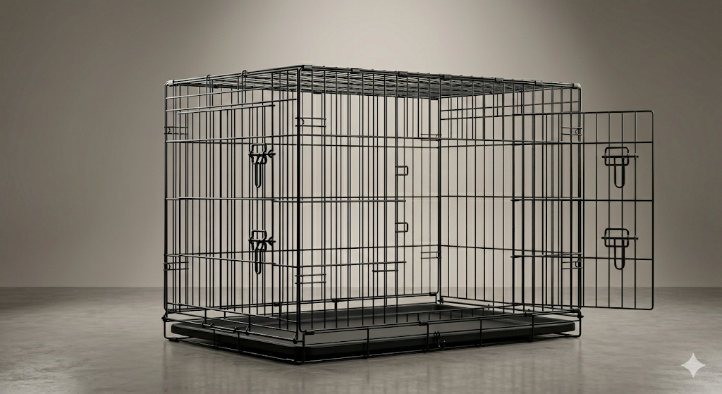 Premium Foldable Steel Dog Crate with Double Doors & Removable Tray | Portable Collapsible Powder-Coated Pet Cage 42" x
