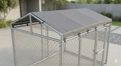 Premium Outdoor Walk-In Dog Kennel with Galvanized Steel Frame & Waterproof Roof Cover | Heavy Duty Chain Link Pet Encl