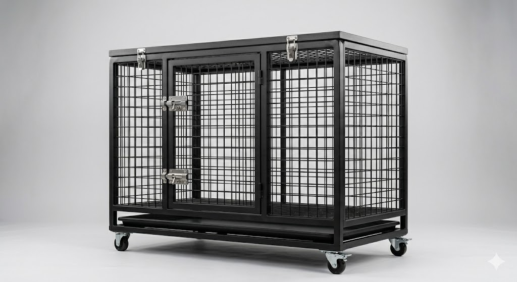 Premium Heavy Duty Steel Dog Crate with Double Doors, Locking Wheels & Removable Tray | Industrial Powder-Coated Large