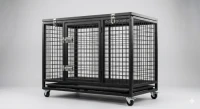 Premium Heavy Duty Steel Dog Crate with Double Doors, Locking Wheels & Removable Tray | Industrial Powder-Coated Large