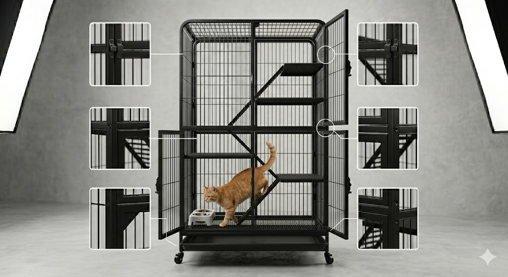 Premium Multi-Level Indoor Cat Cage with 4 Tiers, Climbing Ladders & Removable Tray | Heavy Duty Steel Pet Enclosure 36