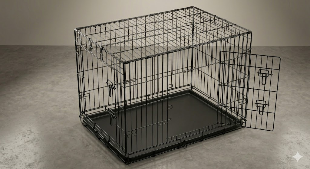 Premium Foldable Steel Dog Crate with Double Doors & Removable Tray | Portable Collapsible Powder-Coated Pet Cage 42" x